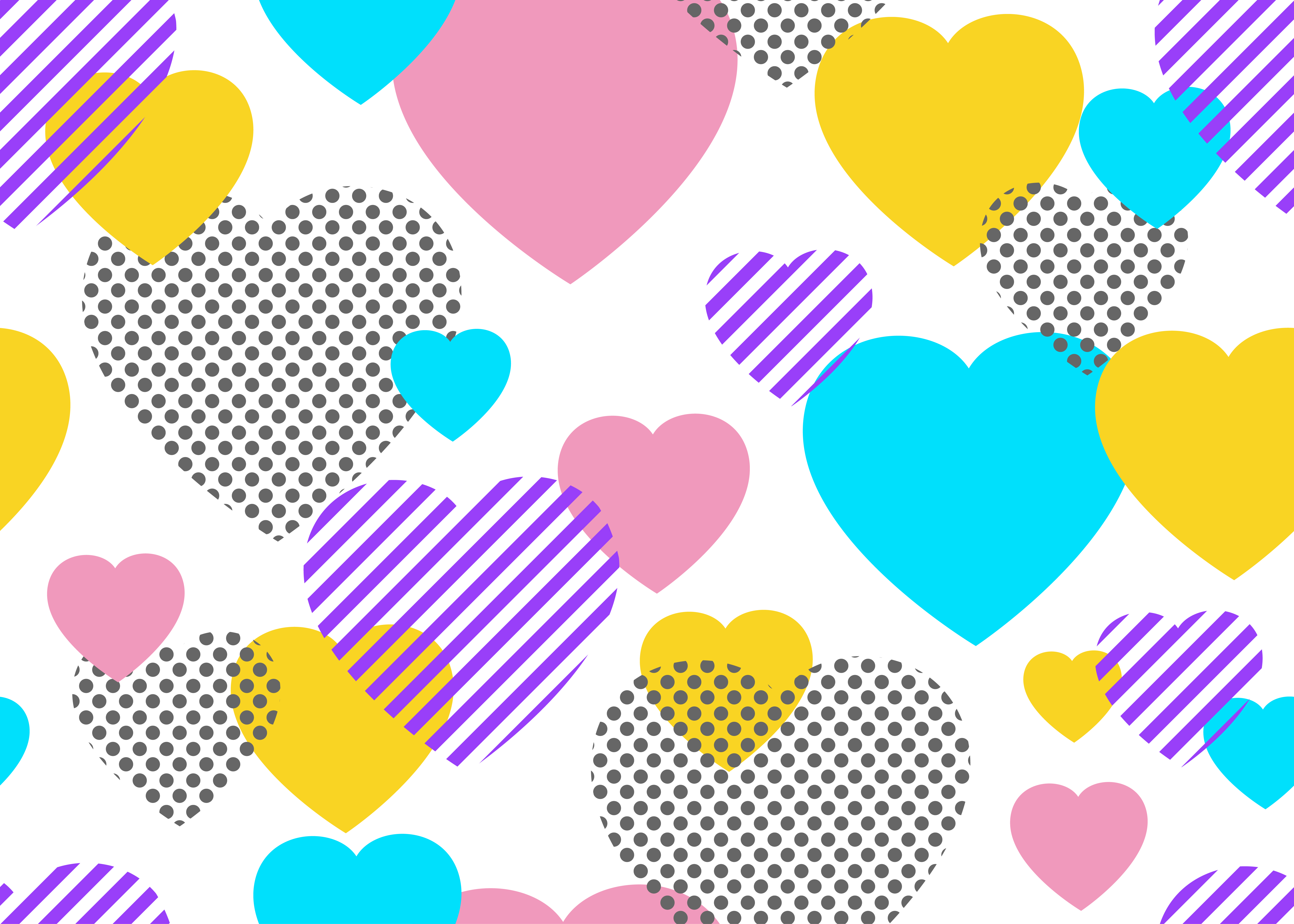 seamless pattern of colorful dots and geometric hearts