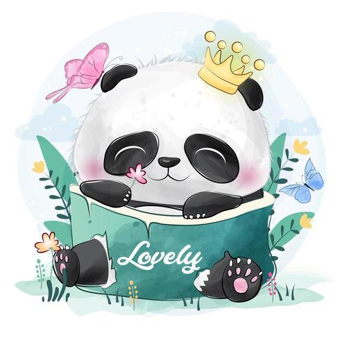 Lindo pequeño panda y mariposas vector