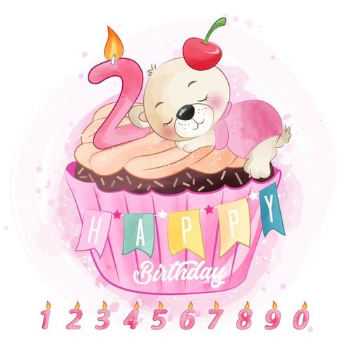 Lindo oso durmiendo en cupcake de cumpleaños vector