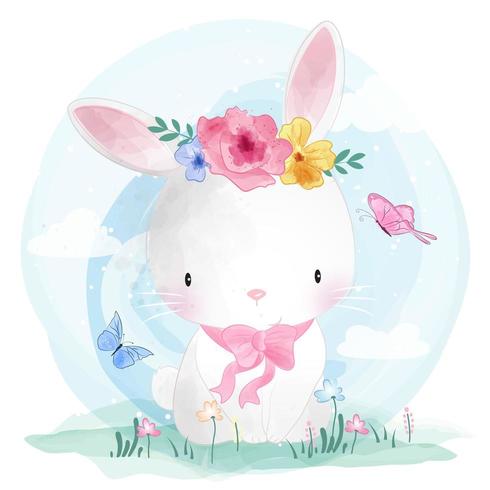 Cute bunny with butterflies vector