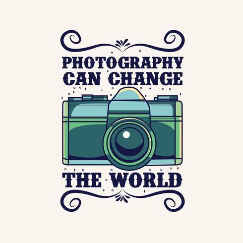 Ilustración de cámara vintage con cita para diseño de camiseta vector