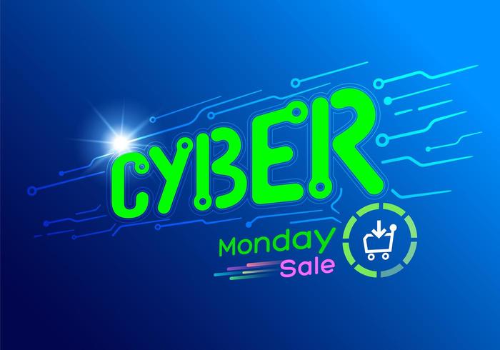 Fuente de tecnología brillante Cyber Monday venta banner vector