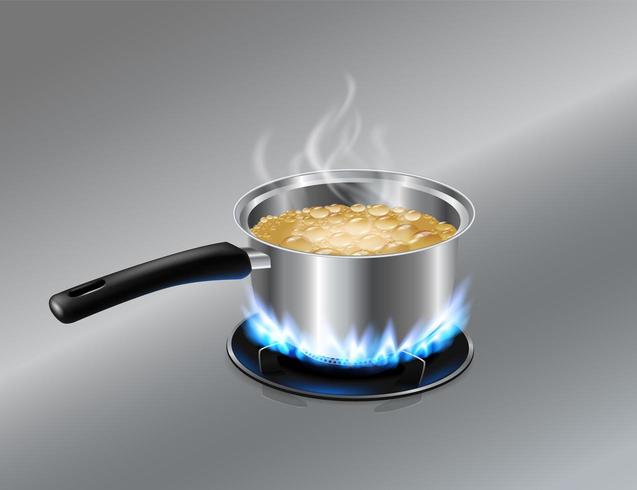 Stainless steel of boiling liquid on stove  vector