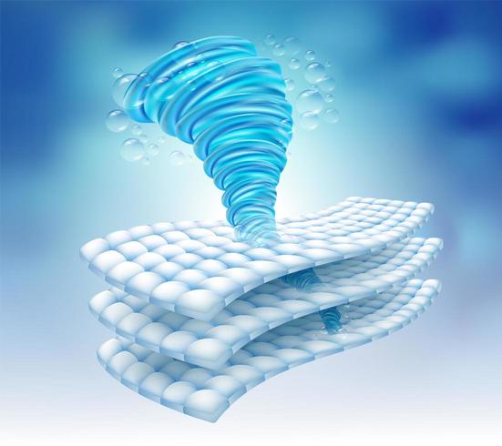 Rotating water tornado in absorbent sheets  vector