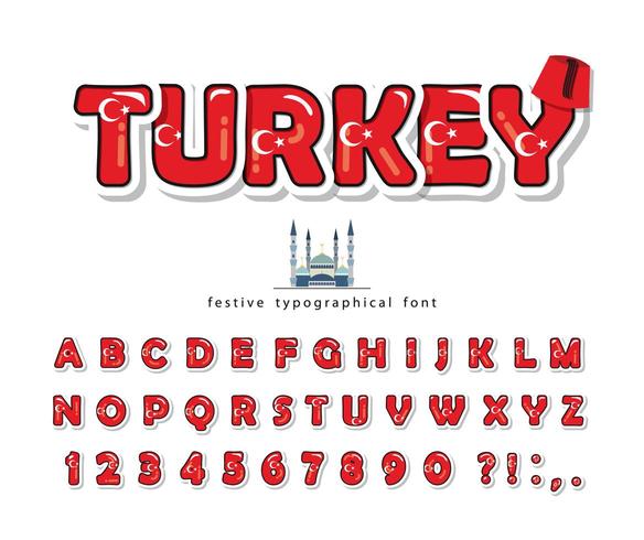 Turkey cartoon font with decorative elements vector