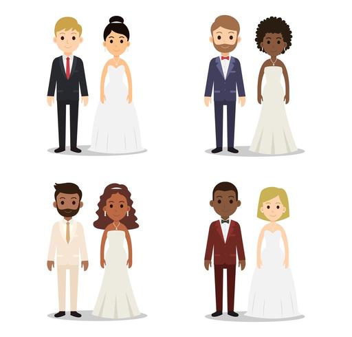 Collection of wedding couple character set vector