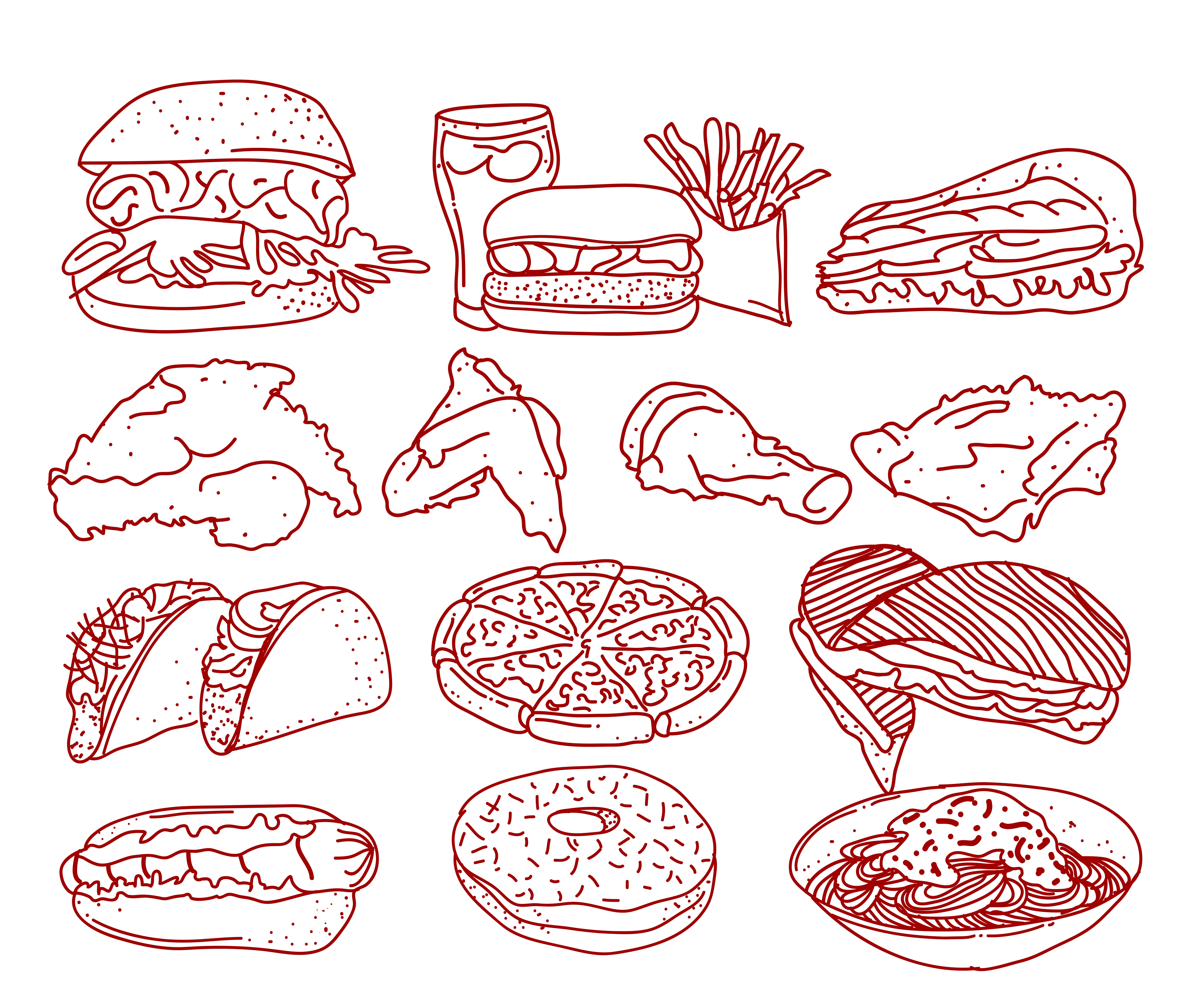 Fast Food Line Art Collection 681986 Vector Art at Vecteezy