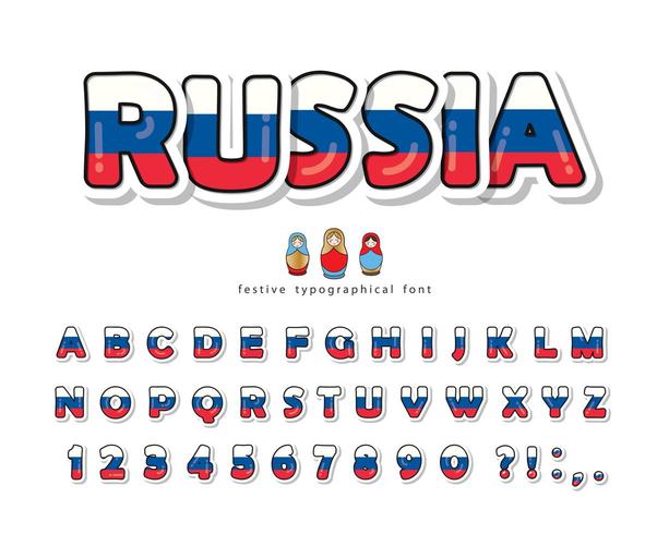 Fuente de dibujos animados de Rusia con colores de la bandera nacional rusa. vector