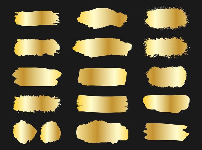 Colección de banners de trazos de pincel grunge dorado vector