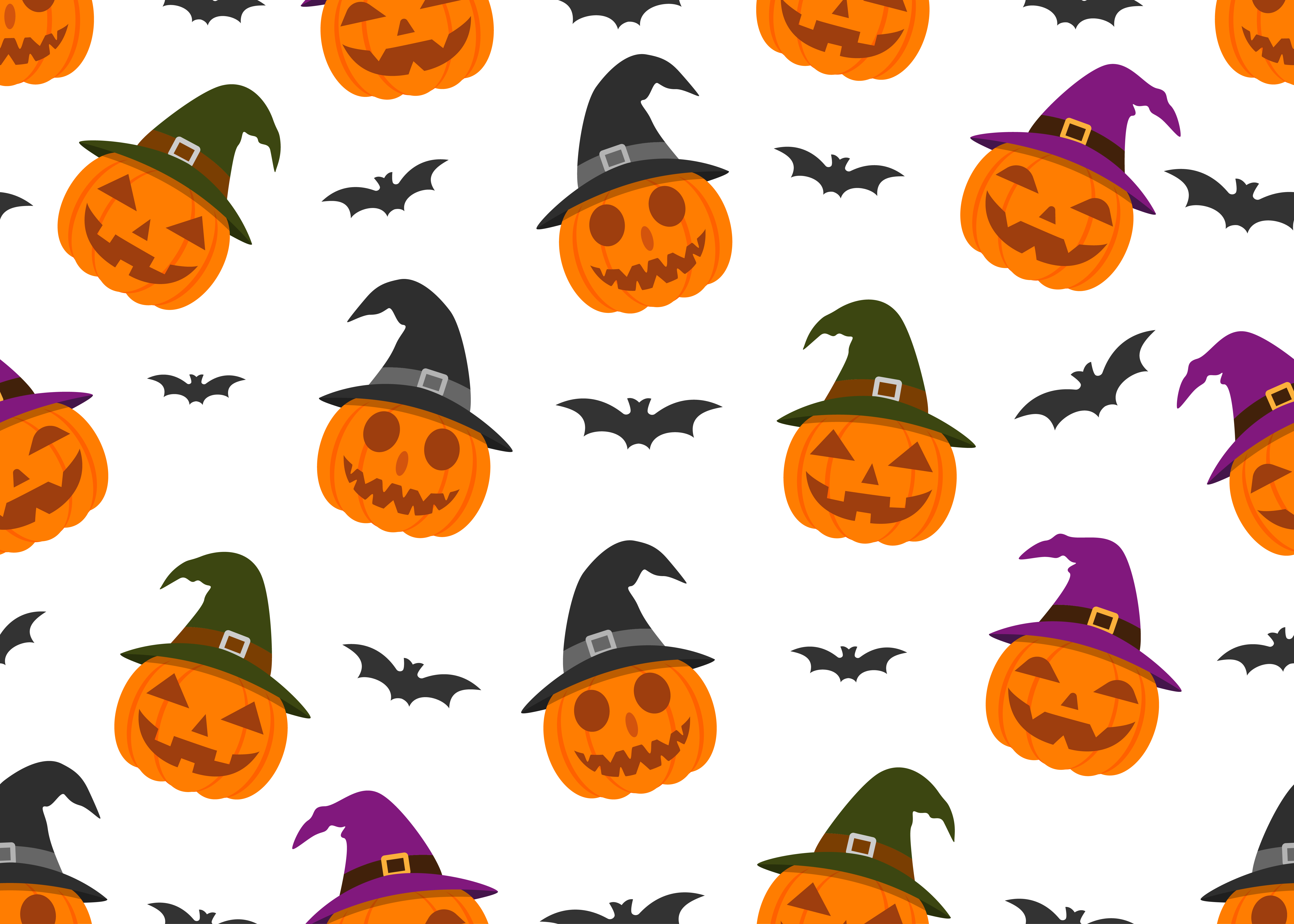 Seamless pattern of pumpkins wearing witch hat and bats 682024 Vector ...