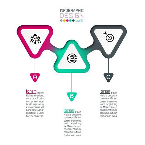 Triángulos etiqueta infografía con paso a paso. vector