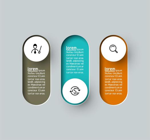 Vector Infographic 3d long circle label, infographic with number 3 options processes.