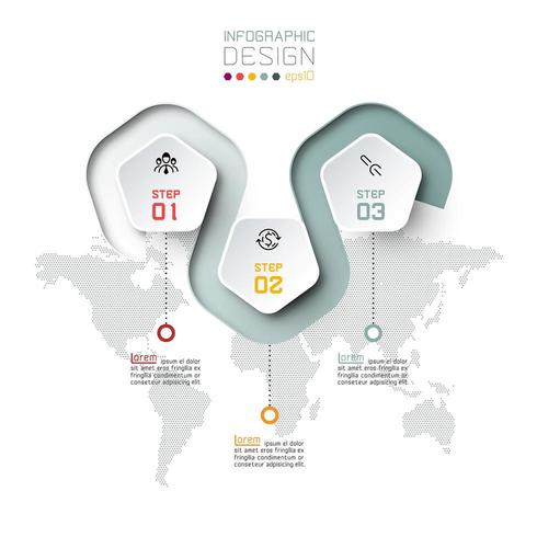 Etiqueta del Pentágono con línea de color vinculada infografía. vector