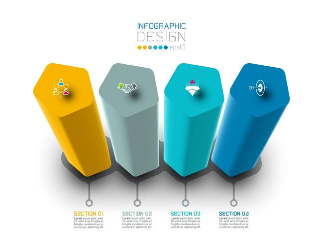 Vector Infographic label design with pentagon columns design. 