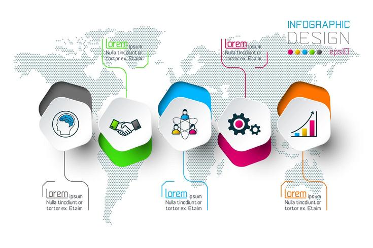 Pentagons label infographic with 5 steps. vector