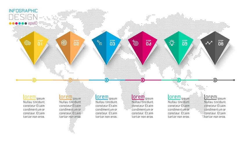 Bar labels infographic with 6 steps. vector