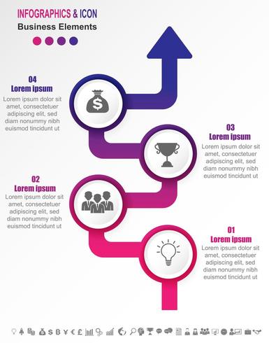 Cronología de negocios de infografía con 4 pasos en flecha de degradado vector