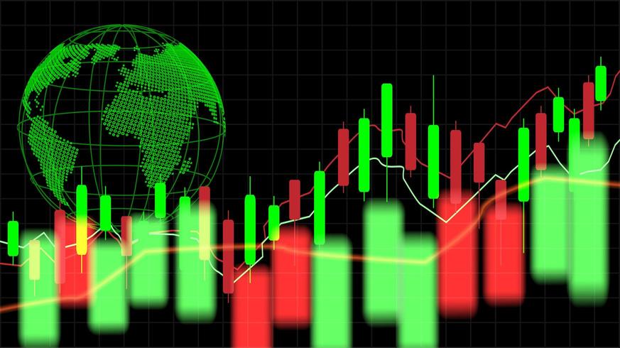 Candle stick graph chart of stock market investment trading with globe vector