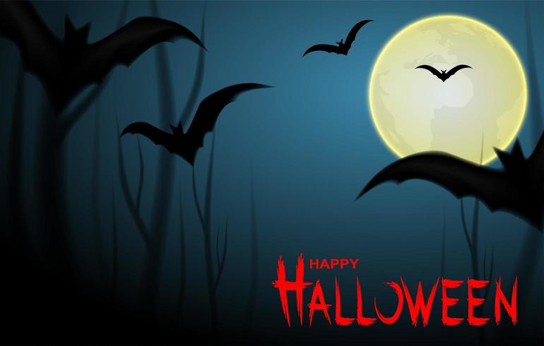 Happy Halloween design with bats and moon on night background vector