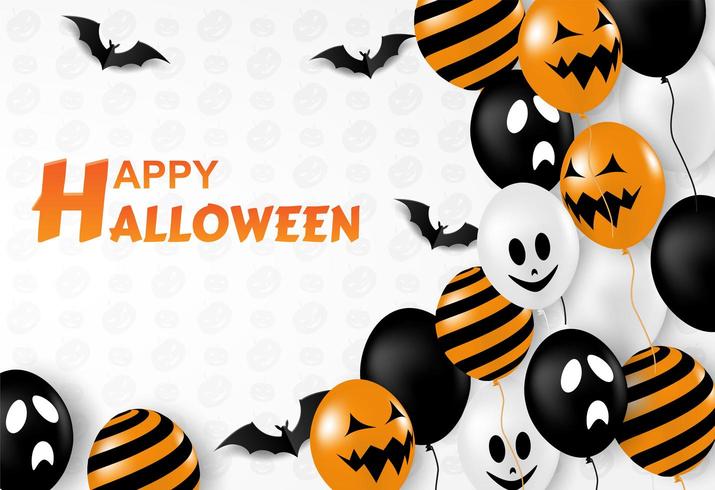 Happy Halloween design with balloons and bats on white vector