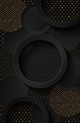 Black and gold overlap circles background vector