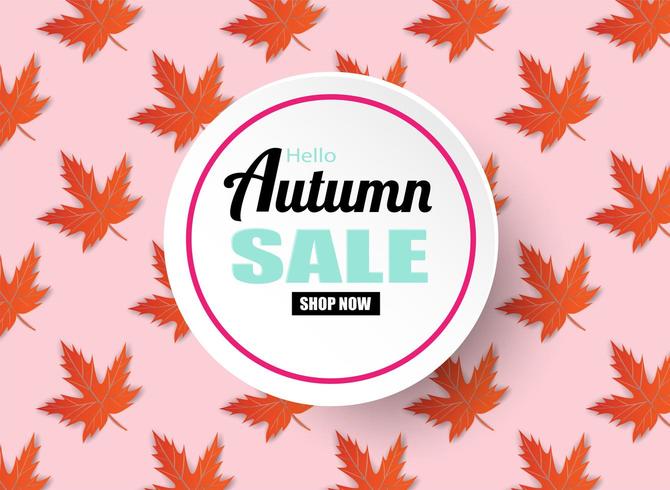 Autumn sale design with autumn leaves on pink vector