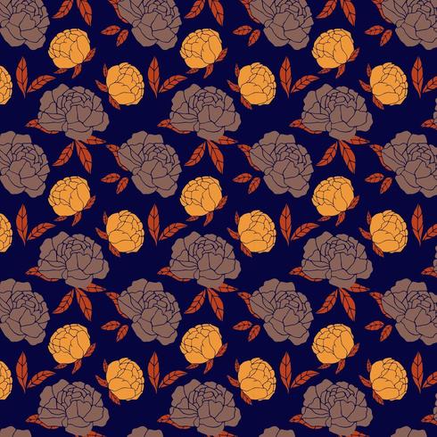 navy and orange rose pattern vector