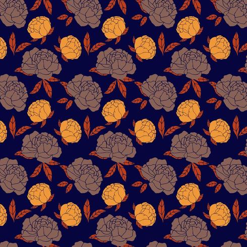 navy and orange rose pattern vector