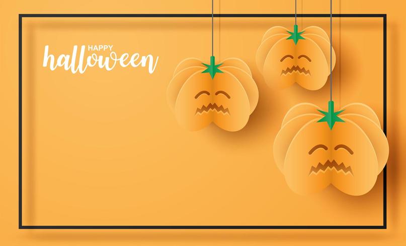 Halloween design with paper art pumpkins and black frame vector