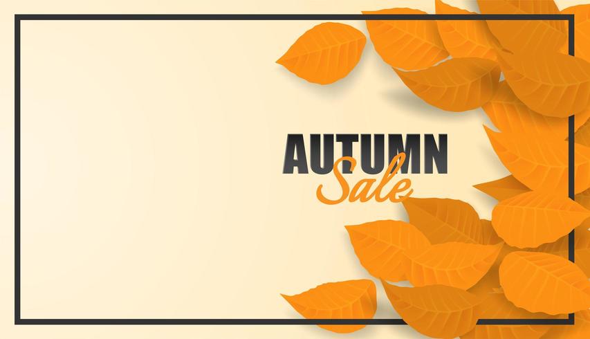 Autumn sale design with autumn leaves and black frame vector