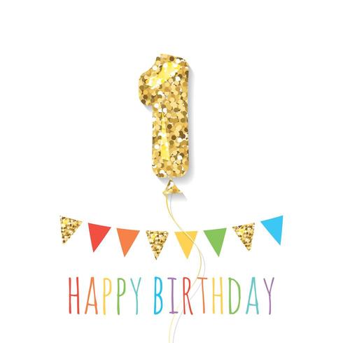 Happy birthday greeting card with gold glitter balloon  vector