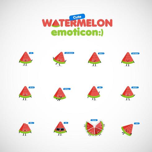 Lindo conjunto de emoticones de sandía, ilustración vectorial vector