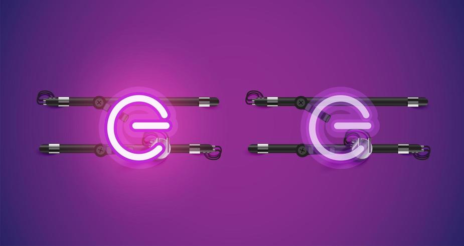 Realistic glowing purple neon charcter on and off vector