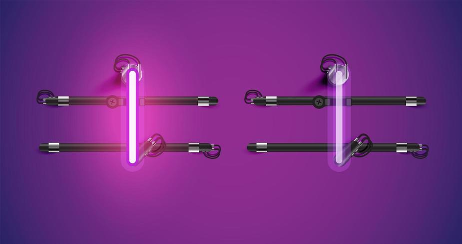 Realistic glowing purple neon charcter on and off vector