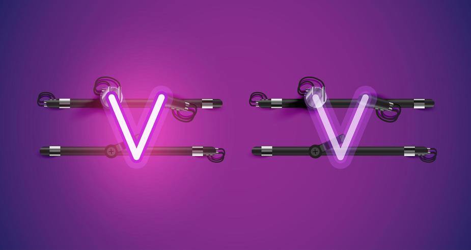 Realistic glowing purple neon charcter on and off vector