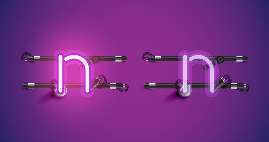Realistic glowing purple neon charcter on and off vector