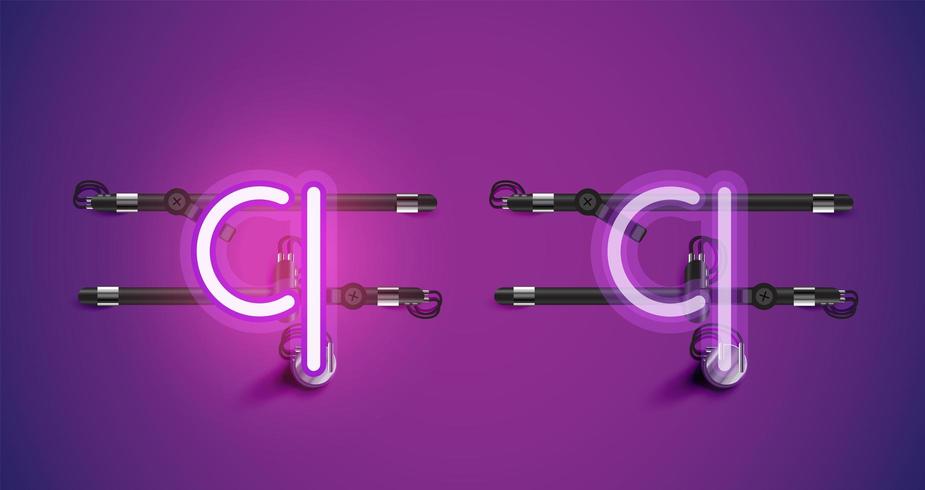 Realistic glowing purple neon charcter on and off vector