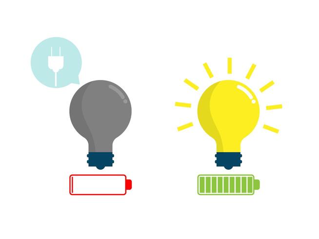 Full and low battery for bulb idea vector