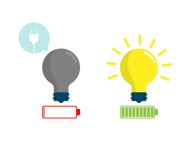 Batería llena y baja para la idea de la bombilla vector