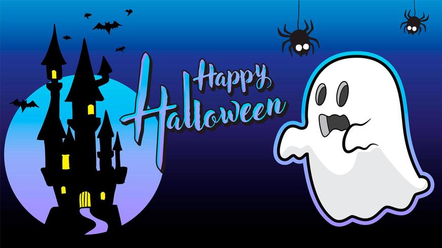 fantasma feliz halloween fondo azul vector