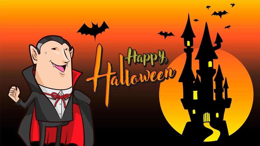 drácula feliz halloween fondo naranja vector