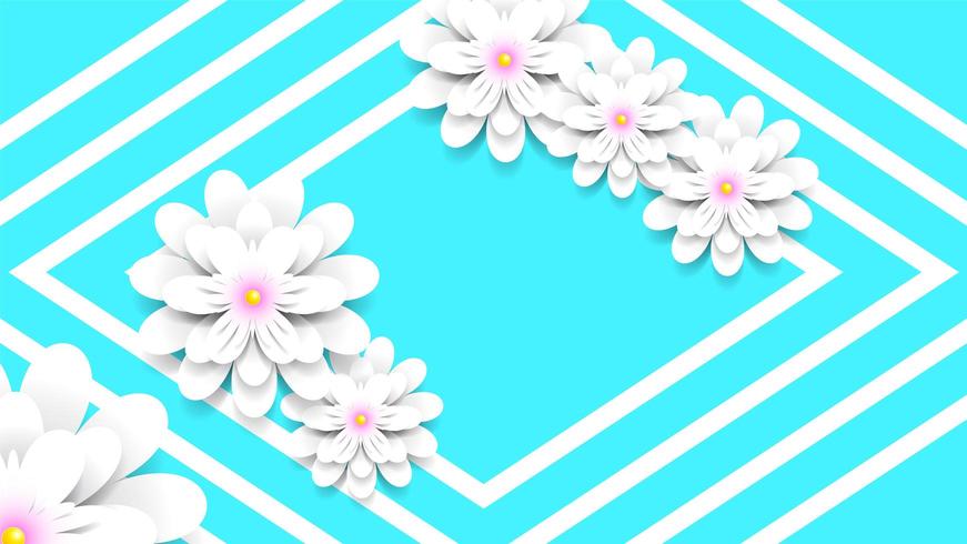 Decorative paper flowers with diamond borders vector