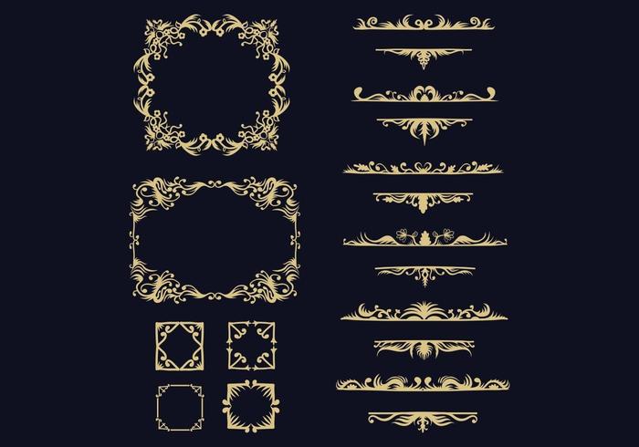 golden ornament collection vector