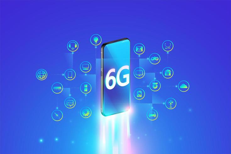 Conexión a internet más rápida del sistema 6G con concepto de teléfono inteligente e internet vector