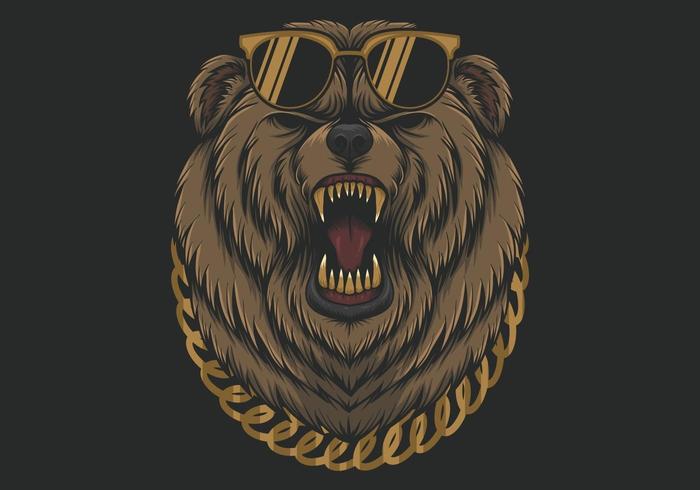 Oso genial enojado con gafas de sol y collar vector