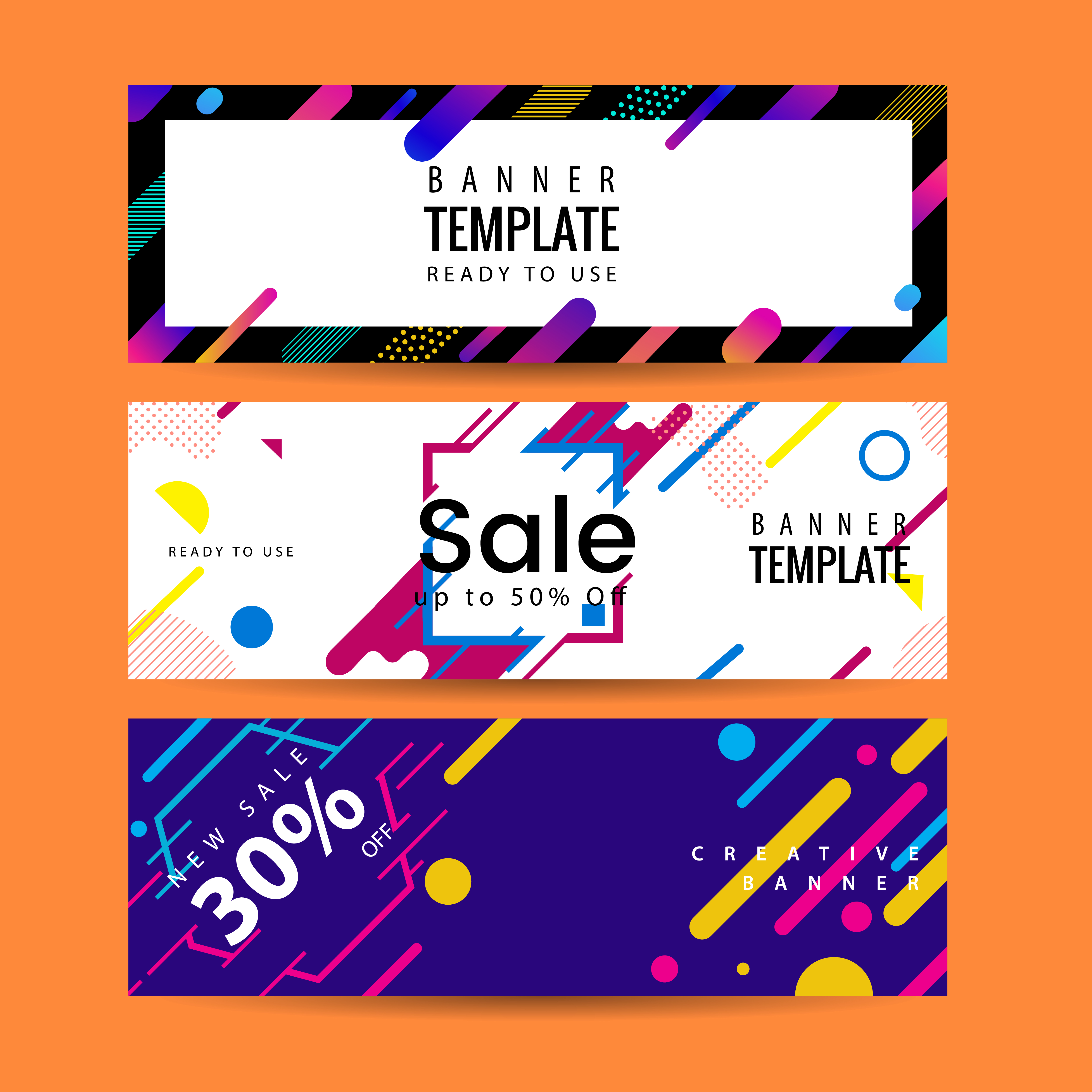 Abstract motion banners Colorful geometric shapes composition Trendy