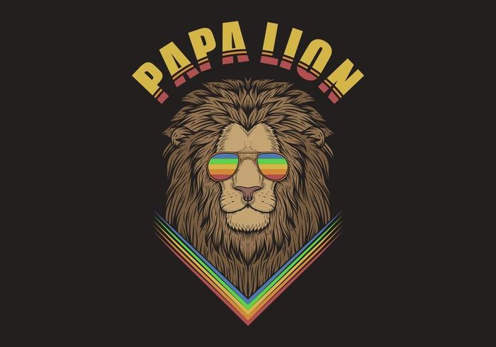 papa león, llevando, arco iris, gafas de sol, ilustración vector