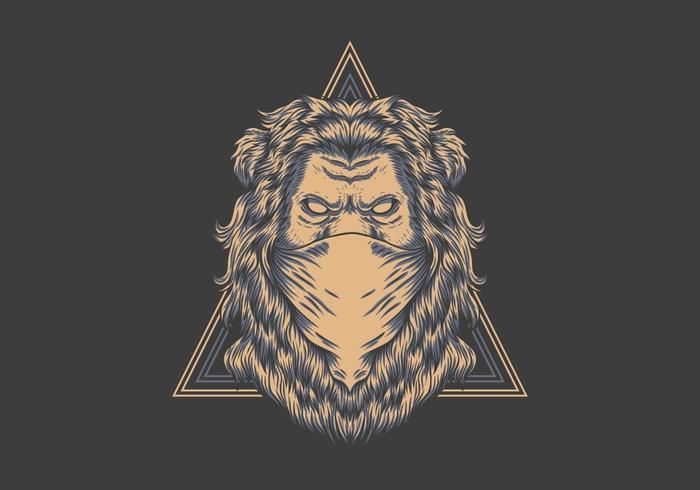 Pañuelo de león sobre ilustración de insignia de triángulo vector