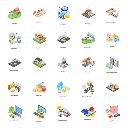 Dairy Farm Isometric Vectors