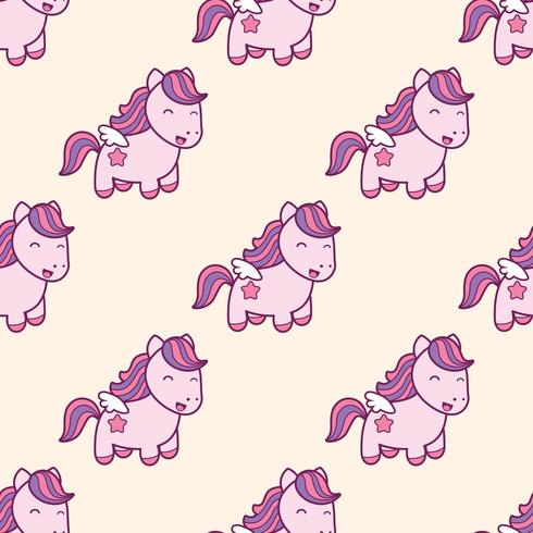 Seamless pattern with pegasus in kawaii japanese style isolated on beige background. vector